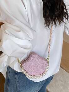 1PC Women Pearl Handle Sequin Bag Mini Star Design Crossbody Bag Fashion Versatile Shoulder Bag - Pink - View 4