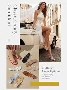 Athlefit Women's Strappy Kitten Heels Flip Flops Square Open Toe Low Heels Fashion Party Dress Thong Heeled Sandals - 金色 - 查看 10