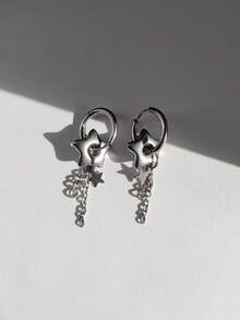 1 对不锈钢朋克黑星环状耳环，适合女性日常佩戴的时尚配饰 - 彩色 - 查看 8