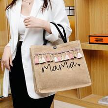 时尚休闲托特包、妈妈包、女士手提包、单肩包、大容量亚麻包、春夏款 - 彩色 - 查看 6