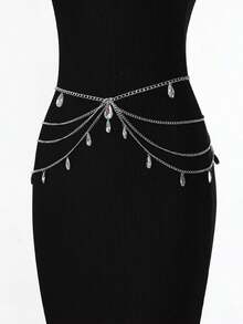 1pc Women's Gothic-Style Waist Chain With Teardrop Shaped Crystal For Christmas, Halloween, Wedding, Party And Everyday Wear, 105cm In Length Summer, School Fall, Autumn, Halloween CBRF - 銀色 - 查看 3