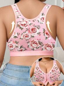 Plus Size Women's Wireless Bra, Breathable Non-Slip Front Closure Lift & Support, Adjustable Straps, Seamless For Daily Wear - Pink - View 2