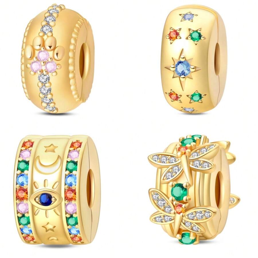 A Silver Plated Gold Series - Star Moon Dragonfly Buckle Bead Suitable For 3mm Original Bracelet Necklace DIY Bead Women's Daily Gift Birthday Party Holiday Gift - Gold - View 1