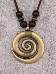 1pc Asymmetrical Spiral Pendant Necklace, Minimalist Fashion Street Hip-Hop Style Beaded Necklace, Wax Rope Sweater Chain - Beads - View 18