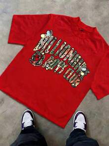 Cute Boy Cotton Round Neck T-Shirt, Casual And Comfortable Spring/Summer Short Sleeved Printed Children's Top - Red - View 1