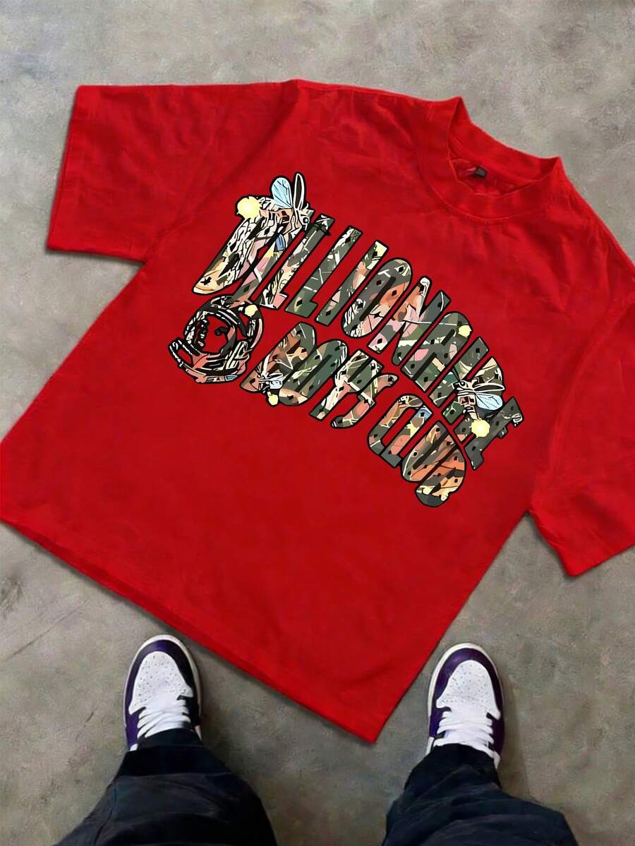 Cute Boy Cotton Round Neck T-Shirt, Casual And Comfortable Spring/Summer Short Sleeved Printed Children's Top - Red - View 1