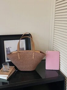 Dedoo Travel Messenger Bag Woven Straw Bag Travel Bag New Fashion Beach Bag Niche Summer Shoulder Bag - Brown - View 5
