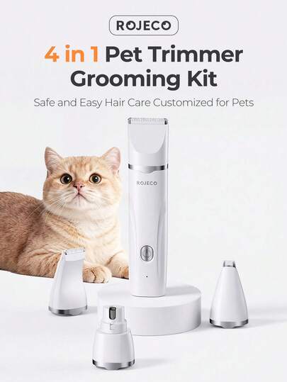  Rojeco 四合一宠物美容套装，USB-C 可充电/有线两用，多功能宠物修剪器和美容套装，适用于所有宠物毛发