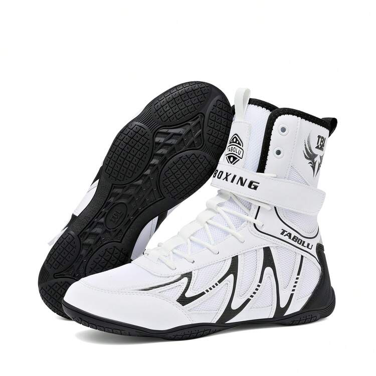 男士拳击鞋、专业摔跤鞋、训练武术健身鞋、中帮运动鞋 - 白色 - 查看 14