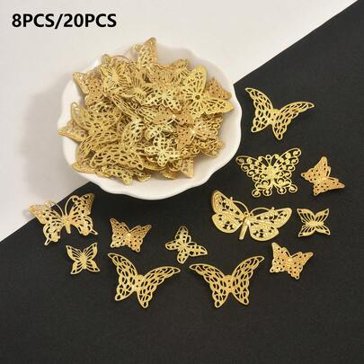 8件/20件复古黄铜首饰配件，镂空蝴蝶金属发夹、耳环、吊坠
