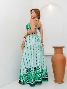 New Model Long Dresses With 3D Multicolor Print. - verde menta - Ver 4