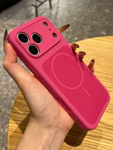 Ốp lưng điện thoại từ tính không dây bằng silicon lỏng cao cấp, hiệu ứng chuyển màu gradient, dành cho iPhone 17 Pro Max 17 Pro 17 16 15 14 13 Pro Max, màu trơn, chống sốc. - Màu Hồng Tươi - Xem 5