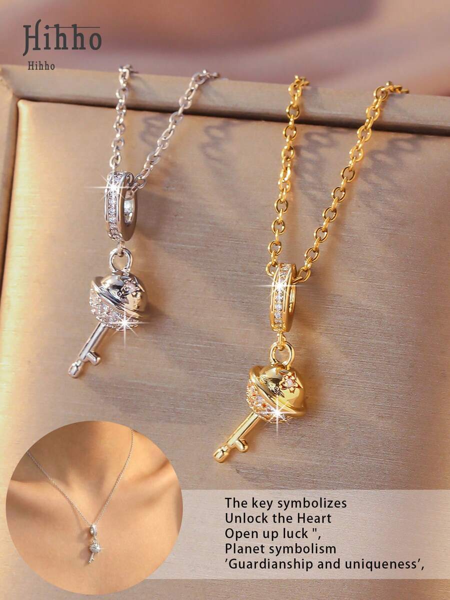 Hihho 1pc Elegant Universe Planet Pendant Necklace, Romantic Atmosphere For Commuting And Dating - Planet Key - View 1