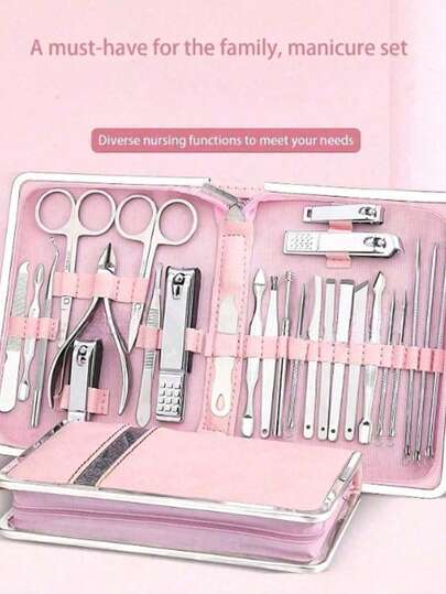 26-In-1 Pink Manicure Set Professional Pedicure Kit Nail Clippers Kit With Earwax Removal Tool And Nail File - Durable And Portable Nail Care Tools For Fingernails And Toenails Grooming Kit With Luxurious Upgraded Travel Case