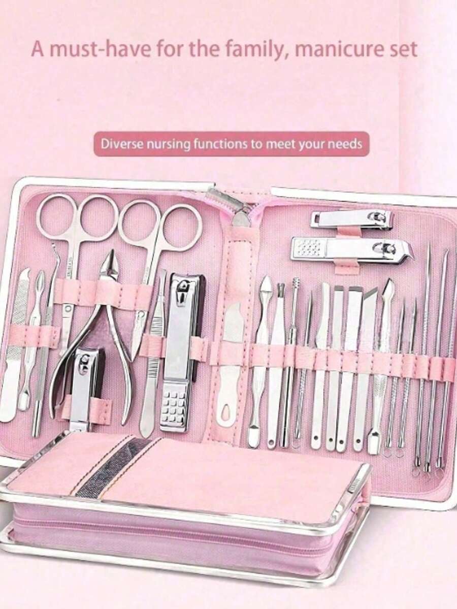 Set de Manicura 26-en-1 Rosa Kit Profesional de Pedicura Kit de Cortauñas Herramienta de Eliminación y Lima de Uñas - Herramientas de Cuidado de Uñas Duraderas y Portátiles para Uñas de Manos y Pies Kit de Aseo con Estuche de Viaje Lujoso y Mejorado - Multicolor - Ver 1
