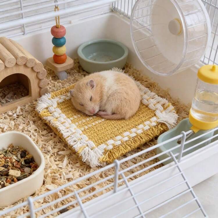 Thảm vuông họa tiết vàng trắng ngẫu nhiên cho chuồng hamster, đệm mềm mại và thoải mái, thảm nhỏ thoáng khí, phụ kiện chuồng hamster. - Xem 4