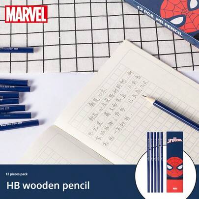 Marvel 12 lápices de grafito de Spiderman de Disney, para uso estudiantil de escritura, dibujo, bocetos y exámenes