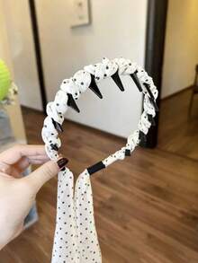 1pc Of Polka-Dot Streamer Headband For Women, One-Piece Braided Hair Band, Toothed Comb Hair Press Headband, Daily Wear High-Ceiling Hairpin - Multicolor - View 5