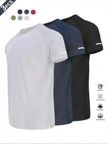 Camiseta Deportiva para Hombre con Diseño Reflectante, Transpirable Secado Rápido, Manga Corta para Gimnasio [2026 Nuevo] - Plata - Azul - Negro - Ver 12