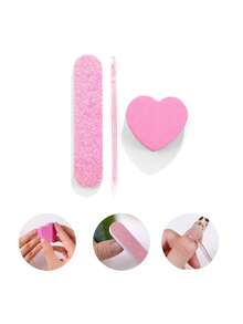 Kit de herramientas de manicura rosa: 2 piezas/5 piezas/10 piezas/20 piezas que incluye lima de uñas mini, buffer de esponja con forma de corazón, palito de cristal, perfecto para pulir joyas y decoración de uñas DIY - Rosa - Ver 4