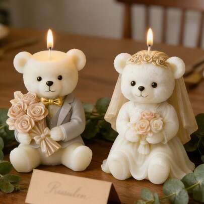 1pc Wedding Bear Shaped Candle Silicone Mold, DIY Handmade Creative Wedding Gift Plaster Mold Decor, Wedding Decoration, Valentine's Day Creative Gift