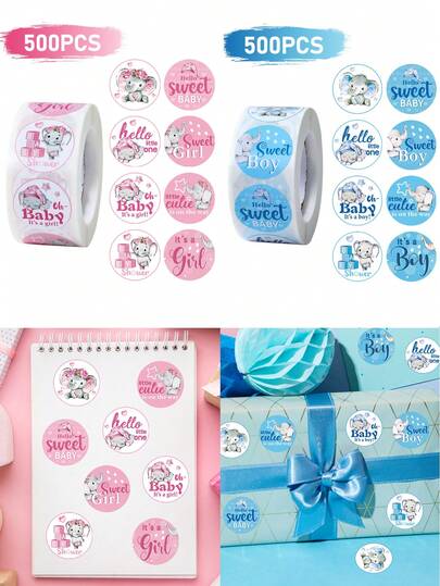 500pcs/Roll Blue/Pink Little Elephant Round Stickers,Gender Reveal Theme Party Gift Wrap Stickers,Candy Gift Bag Sealing Stickers,Cup Sickers,Diary Hand Ledger Stickers,Cupcake Insert Decor Stickers,Gender Reveal Party Supplies,Babe Shower Party Gift Packaging Label Stickers,Baby Shower Decor Girl Boy,Birthday Party Gift Tags,Baby Shower Gift