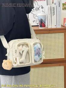 可爱小号斜挎包 女款 双透明口袋 痛包 女孩款 带徽章展示牌 迷你单肩包 钱包 手提包 痛包 夏季包 - 白色 - 查看 2