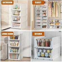 1pc Stackable Foldable Plastic Drawer Storage Basket, Suitable For Wardrobe, Kitchen Cabinet, Food Storage Room, Office, Bedroom, Bathroom, White Color, Can Store Various Items In Wardrobe And Place Light Items In Multiple Locations - White - View 6