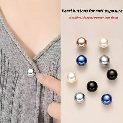 5pcs/10pcs Faux Pearl Plastic Snap Buttons - Sew-Free Adjustable Rings, Glossy Spherical Navy Blue/Black And White/Gray And Champagne, Shirt, Dress, Jacket, Shirt Fasteners - Durable And Easy To Use, Shiny Buttons For Clothes, Clothing Buttons, Craft Decorative Buttons, Cardigan Fine Buttons, Women Coat Buttons