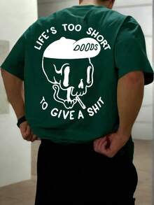 Krometka Men's Casual Versatile Funny Skull Print Short Sleeve T-Shirt - Dark Green - View 1