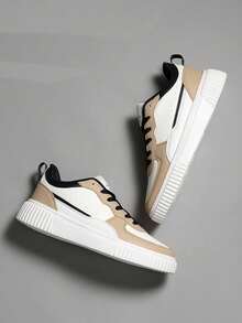 时尚休闲男士平底厚底鞋，经典时尚男士运动滑板鞋系带跑步鞋，个性化男士运动鞋街头休闲鞋 - 棕色 - 查看 3