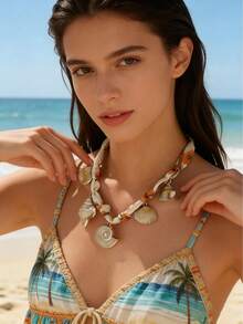 1件贝壳项链，白色女士项链，适合日常佩戴和海滩度假，波西米亚风格项链，送给妈妈的礼物 - 黃色 - 查看 3