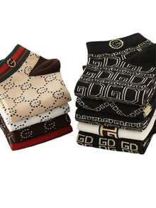 1/5 Pairs Men's Fashionable Low-Cut Socks, Men's Fashion Crew Socks With Classic GG Pattern, Luxury Style Cotton Socks, Breathable And Soft For All Seasons - Multicolor - View 6