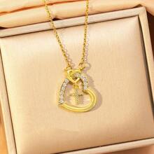 1件优雅奢华锆石镶嵌心形十字架吊坠项链，时尚百搭的颈链，适合日常佩戴 - 彩色 - 查看 6