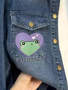 RHUAGYP 1pc Cute Frog Heart Shaped Embroidered Cloth Patch, Iron-On / Sew-On Decoration For Clothing, Bags, DIY - Multicolor - View 3