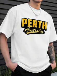 T-shirt graphique Perth (Australie) en coton doux, coupe confortable et respirante, style streetwear hip-hop, imprimé artistique - Blanc - Voir 1