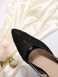 2026新款蕾丝网面闭趾高跟凉鞋，适合搭配连衣裙，夏季女鞋 - 黑色 - 查看 9
