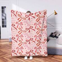 1条新款时尚蝴蝶结柔软毯，数码印花毛绒毯，适用于空调房、办公室小憩、露营、沙发或旅行 - 保暖舒适的涤纶材质 - 彩色 - 查看 1