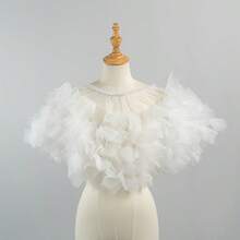 1pc White Mesh Bridal Shawl, Versatile Floral Decor For Wedding Dress, Stage Performance - White - View 9