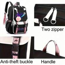 Carton Football Champion Print Backpack,Large Capacity Backpack, Polyester Travel Bag With Zip Closure, Fashionable Schoolgirl Style For Middle And High School Students, Cute Princess Design,Back To School Supplie Essentials Office Supplies - Multicolor - View 4