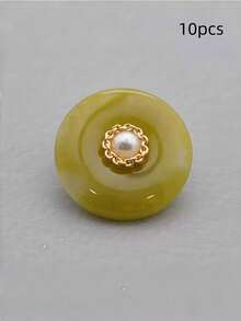 10pcs Round Vintage Light Luxury Resin Metal Button With Inner Pearl And Faux Jade Clasp, Coat Sweater Jacket Button, Cheongsam - 10Pcs - View 14