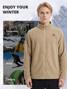 CAMEL CROWN Men's Warm Fleece Lined Long Sleeve Jacket, Thick Sports Windbreaker For Spring & Autumn - Coconut Shell - View 3