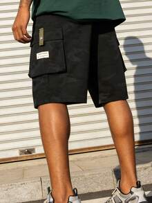 Men's Casual Camouflage Cargo Pants - Loose Fit, Multi-Pocket Design - Black - View 1