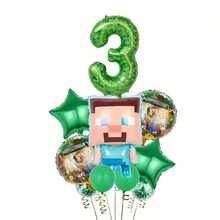10pcs Themed Number Balloons Set, Pixel Style Steve Design, Birthday Party Decorations, Wall Backdrop - View 5