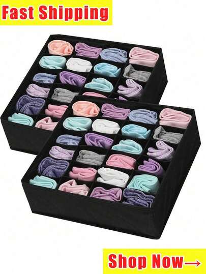 24-Compartment Foldable Drawer Storage Box, Wardrobe Storage Basket, Space-Saving Household Closet Storage Box, Bedroom Accessories, Organization And Storage, Holiday/Room/Home/Bedroom Decoration, Storage Box, Home Storage, Drawer Tabletop Organizer, Clothing Closet Storage, Storage Drawer