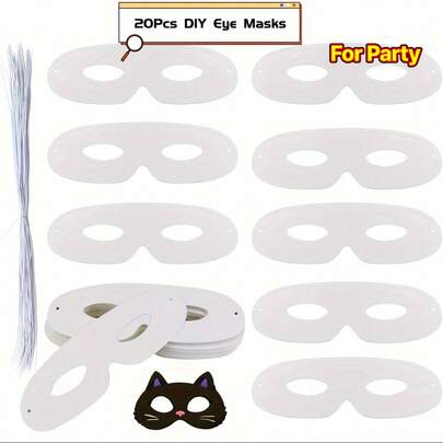 10/20个装白色纸质眼罩，带松紧带 - DIY空白化妆舞会面具，适用于万圣节、化装舞会和节日，也适用于万圣节、圣诞节活动和派对用品