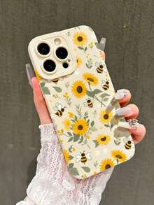 可爱蜜蜂雏菊图案TPU防震手机壳，适用于苹果15pro、17、17Air、17promax、16、15、14、13、12、11promax、11、16promax、13promax、14plus、XR、15plus、14pro、12mini等机型，女士节日礼物，14promax软壳 - 彩色 - 查看 2