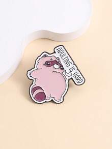 1pc "Adult Life Is Hard" Enamel Pin, Cute Raccoon Design Brooch, Lapel Pin, Backpack Decor, Jewelry Accessory, Gift For Friends - Pink - View 3