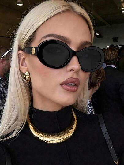 1pc Oversized Oval Retro Women's Fashion Glasses Black Tortoiseshell Women's Glasses Autumn And Winter Vacation Travel Wear Glasses Accessories