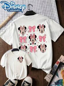 Disney Women's Casual Cotton Short Sleeve Round Neck T-Shirt With Minnie Mouse Print - 白色 - 查看 1